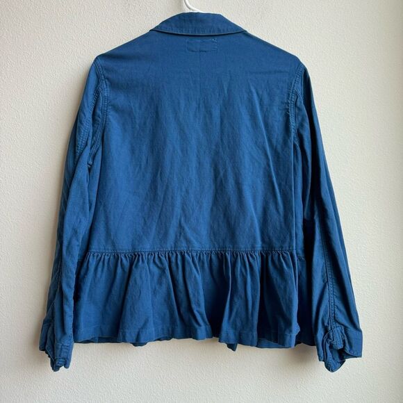 The Great. Flutter Army Jacket Utility Button Blue Cotton Linen Women's 3 Large - Picture 6 of 11